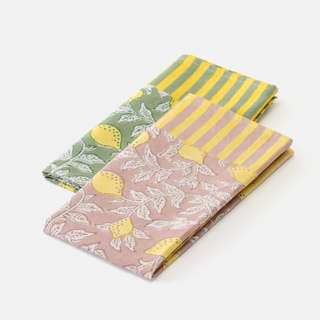 Set of six lemon-print cotton napkins